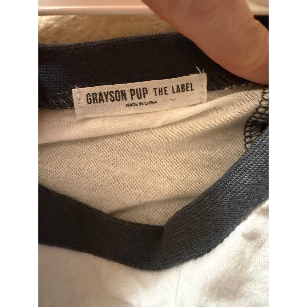 Grayson Pup The Label Loved Heart Raglan Dog T-Shirt White Navy Blue Size L NWT